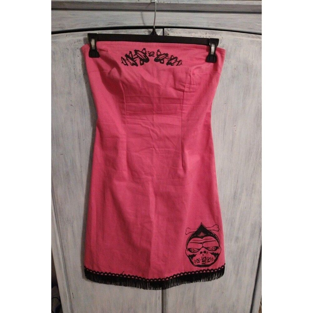 MODEMERR Fringed bottom dress Small Y2k retro vintage pink & black Grunge